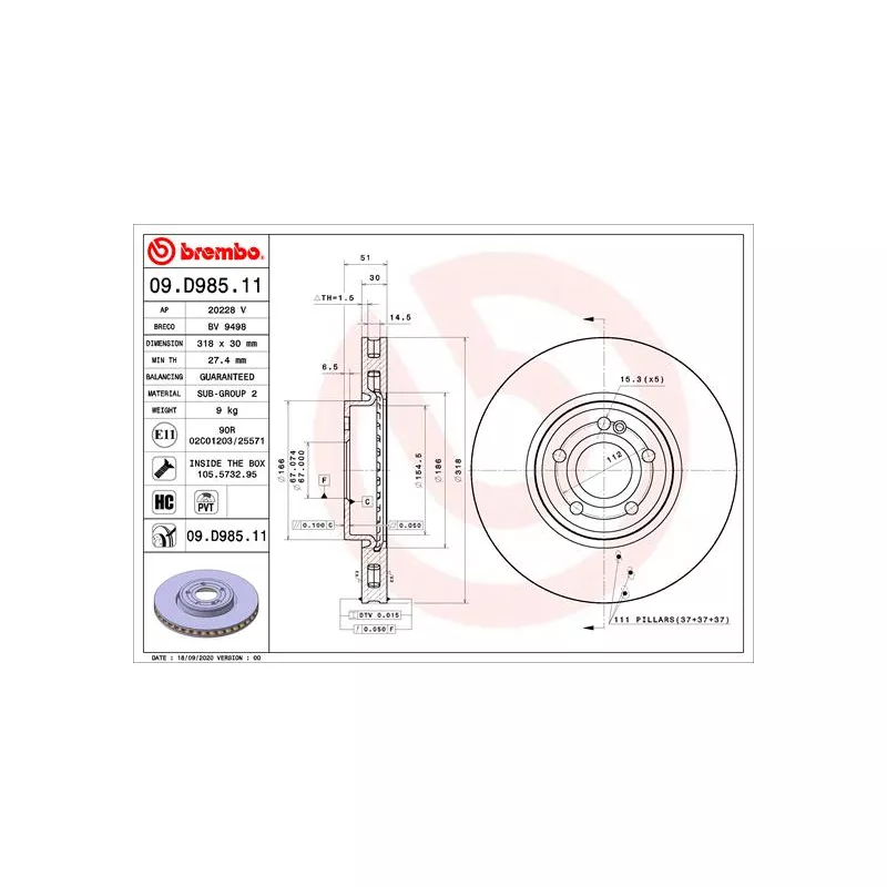 Jeu de 2 disques de frein avant BREMBO 09.D985.11