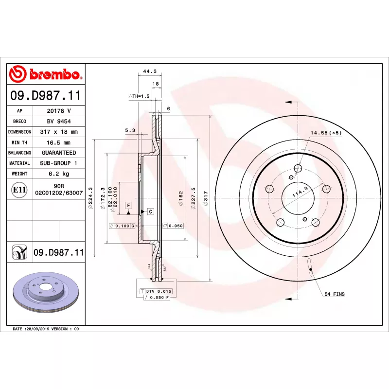 Jeu de 2 disques de frein arrière BREMBO 09.D987.11