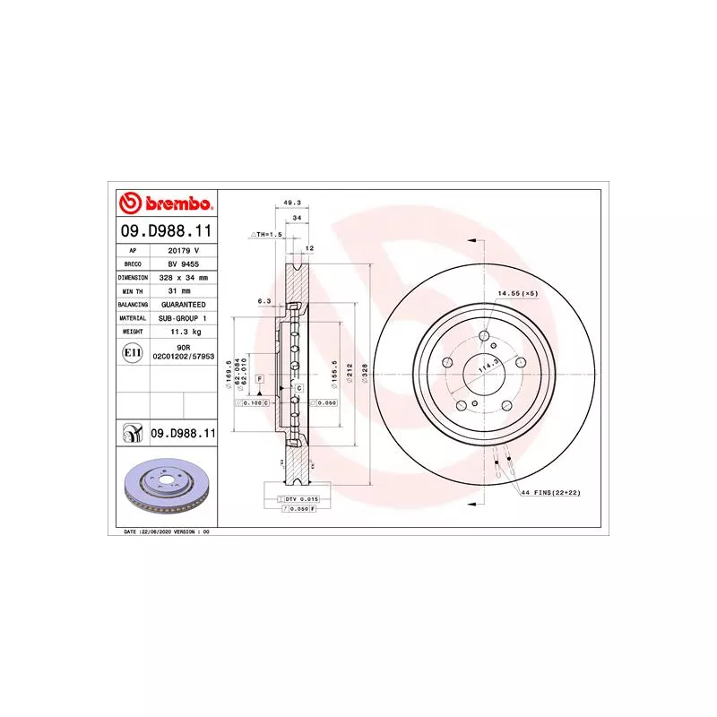 Jeu de 2 disques de frein avant BREMBO 09.D988.11