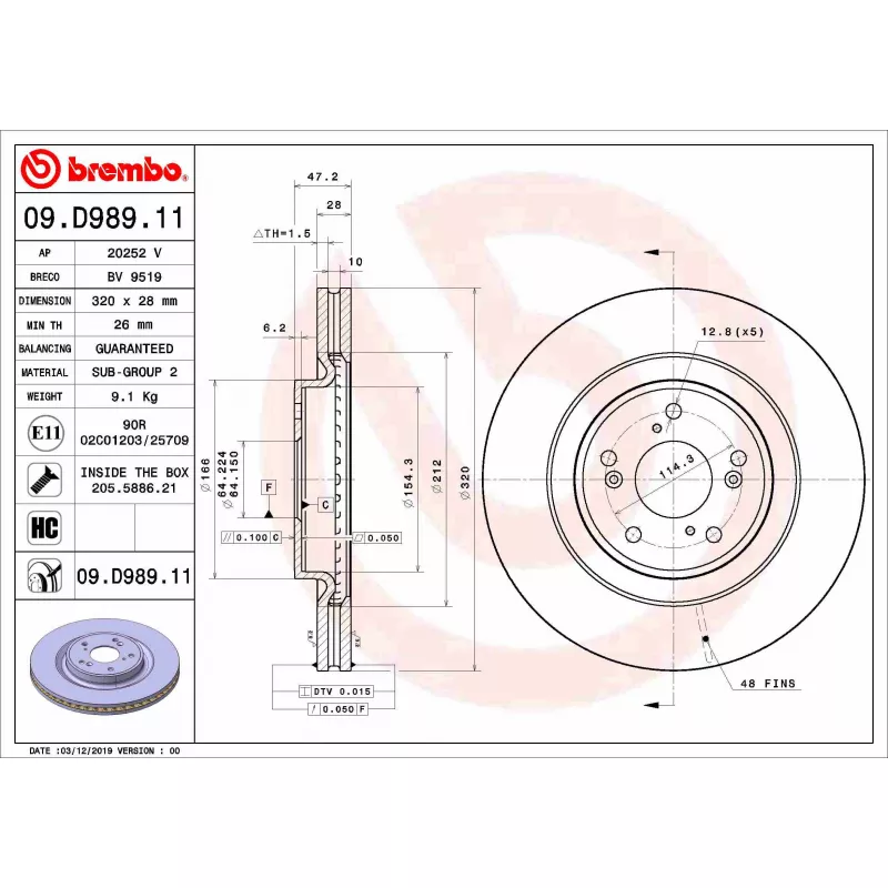 Jeu de 2 disques de frein avant BREMBO 09.D989.11