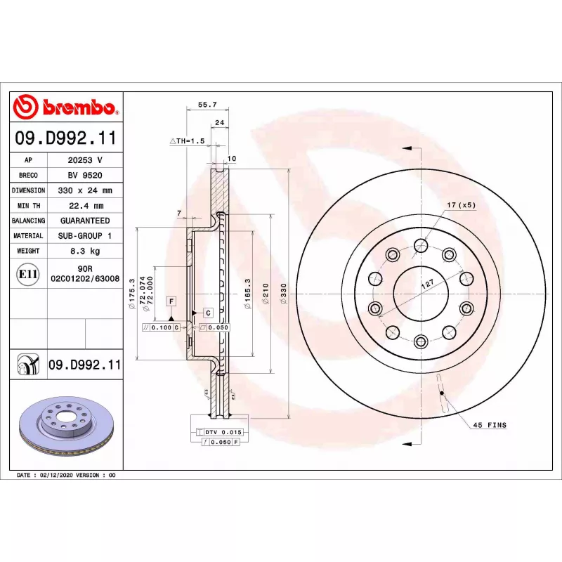 Jeu de 2 disques de frein avant BREMBO 09.D992.11
