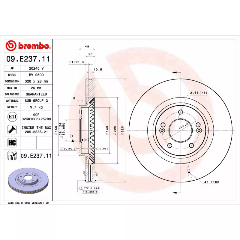 Jeu de 2 disques de frein avant BREMBO 09.E237.11