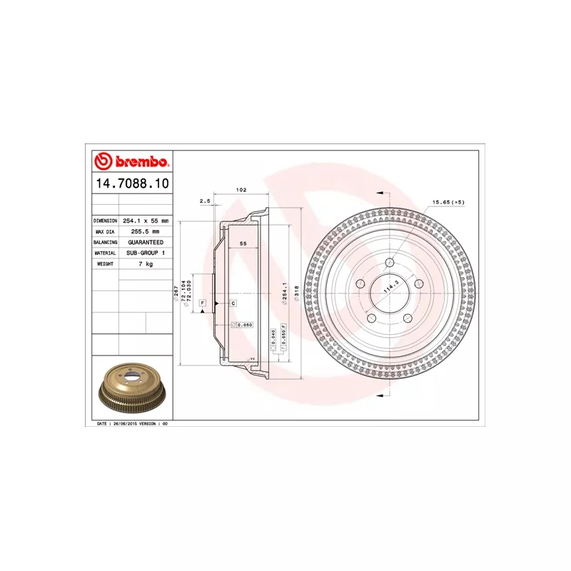 Tambour de frein BREMBO 14.7088.10