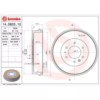 Tambour de frein BREMBO 14.D633.10
