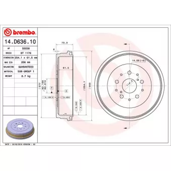 Tambour de frein BREMBO 14.D636.10