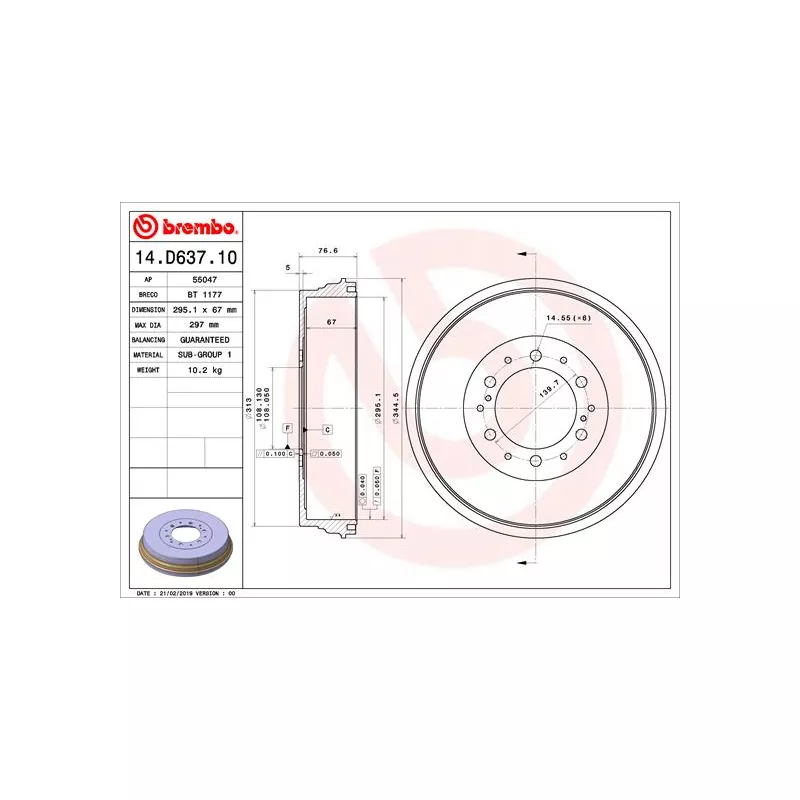 Tambour de frein BREMBO 14.D637.10