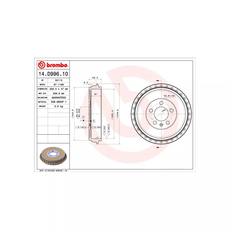 Tambour de frein BREMBO 14.D996.10