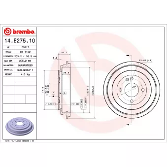 Tambour de frein BREMBO 14.E275.10
