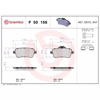 Jeu de 4 plaquettes de frein arrière BREMBO P 50 156