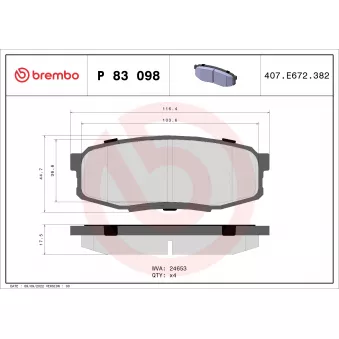 Jeu de 4 plaquettes de frein arrière BREMBO P 83 098X
