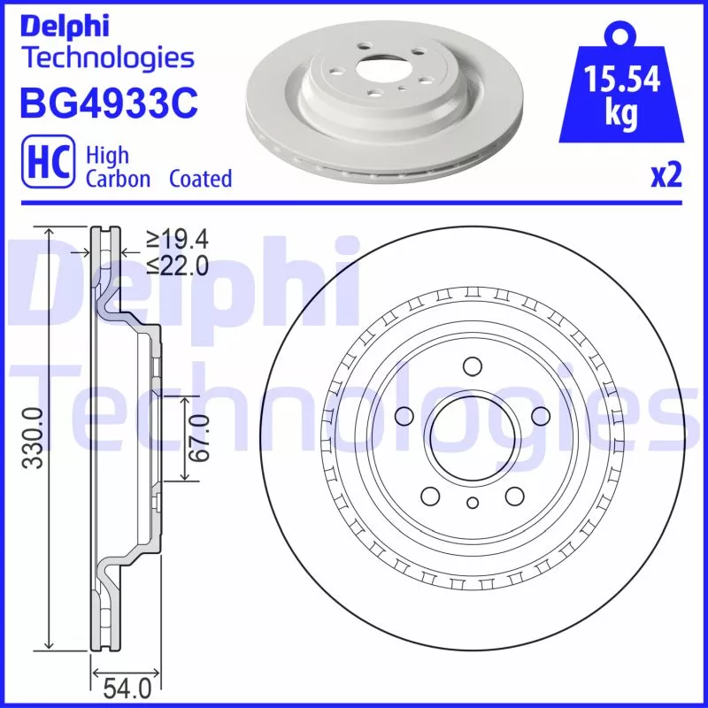 Jeu de 2 disques de frein arrière DELPHI BG4933C