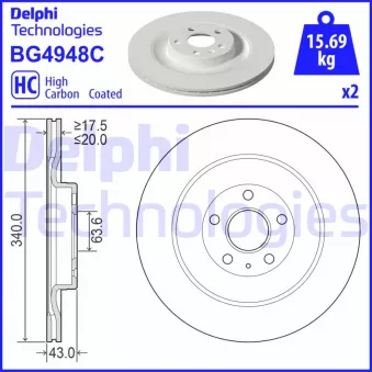 Jeu de 2 disques de frein arrière DELPHI BG4948C