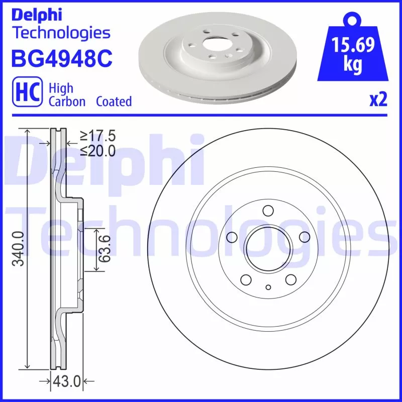 Jeu de 2 disques de frein arrière DELPHI BG4948C