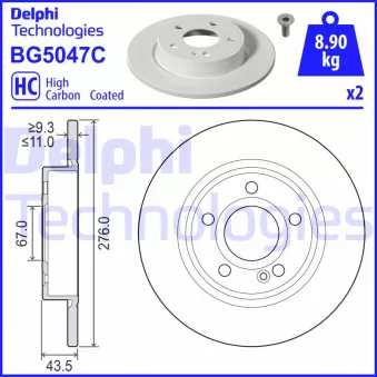 Jeu de 2 disques de frein arrière DELPHI BG5047C