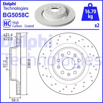 Jeu de 2 disques de frein arrière DELPHI BG5058C