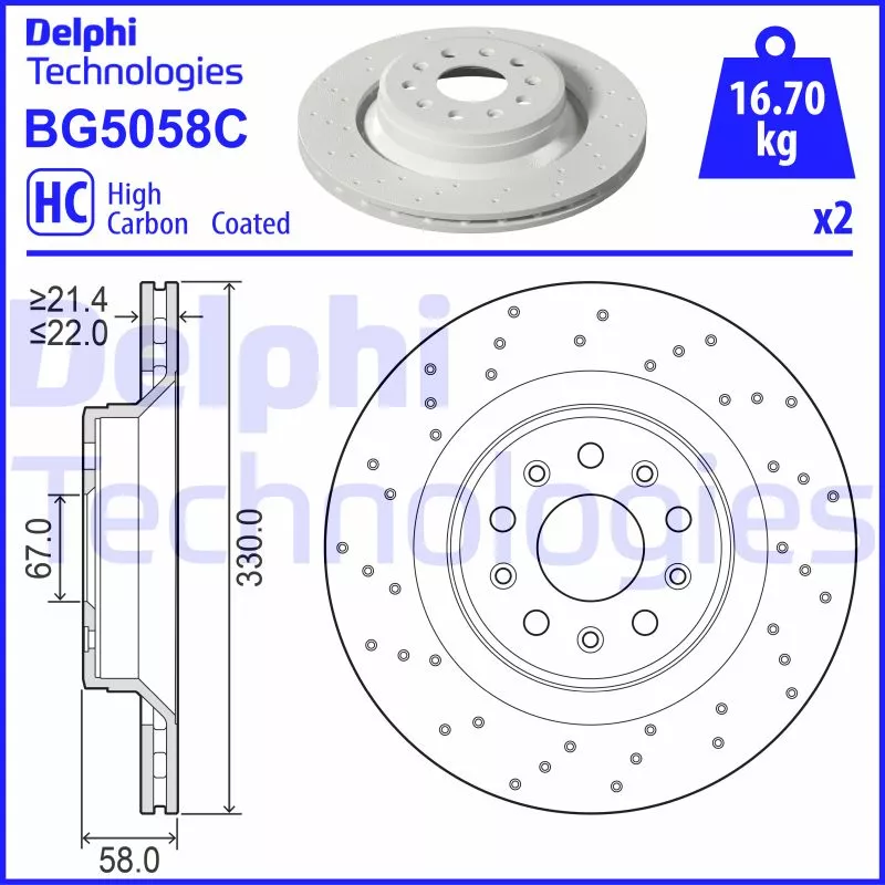 Jeu de 2 disques de frein arrière DELPHI BG5058C