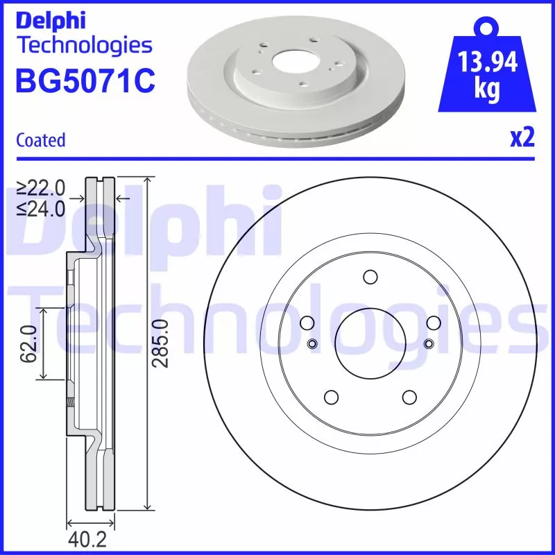 Jeu de 2 disques de frein avant DELPHI BG5071C