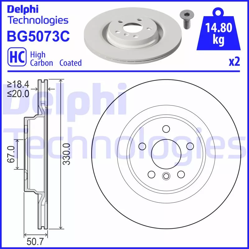 Jeu de 2 disques de frein arrière DELPHI BG5073C