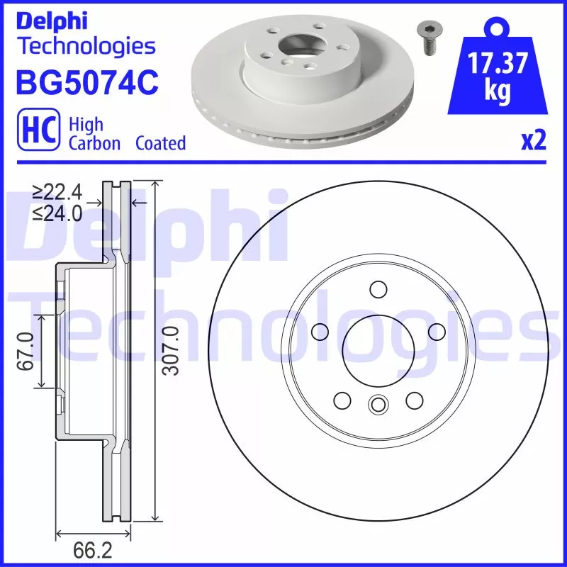 Jeu de 2 disques de frein avant DELPHI BG5074C