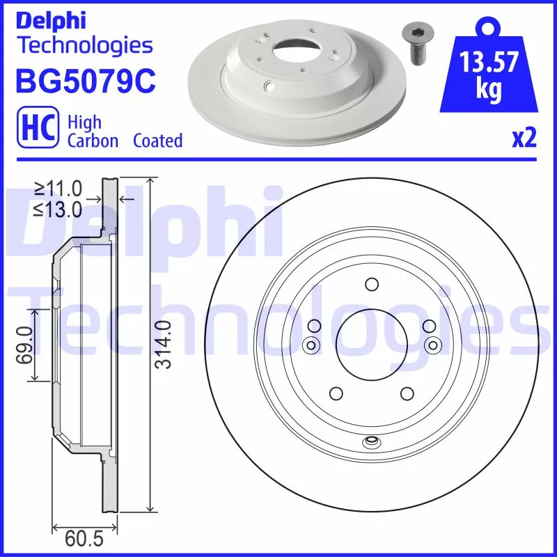 Jeu de 2 disques de frein arrière DELPHI BG5079C