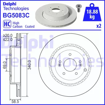 Jeu de 2 disques de frein arrière DELPHI BG5083C