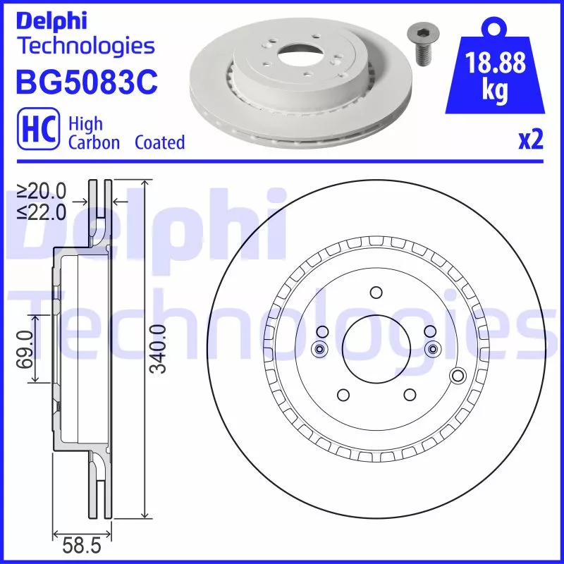 Jeu de 2 disques de frein arrière DELPHI BG5083C