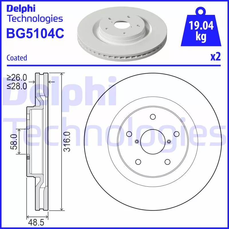Jeu de 2 disques de frein avant DELPHI BG5104C