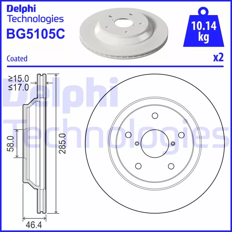 Jeu de 2 disques de frein arrière DELPHI BG5105C