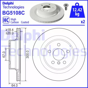 Jeu de 2 disques de frein arrière DELPHI BG5108C
