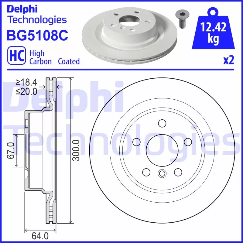 Jeu de 2 disques de frein arrière DELPHI BG5108C