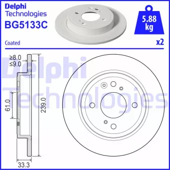 Jeu de 2 disques de frein arrière DELPHI BG5133C