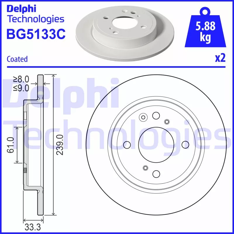 Jeu de 2 disques de frein arrière DELPHI BG5133C