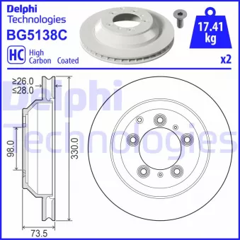 Jeu de 2 disques de frein arrière DELPHI BG5138C