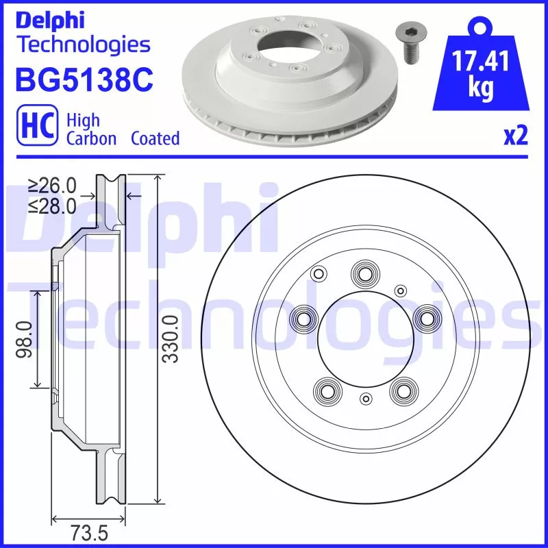 Jeu de 2 disques de frein arrière DELPHI BG5138C