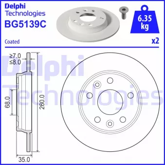 Jeu de 2 disques de frein arrière DELPHI BG5139C