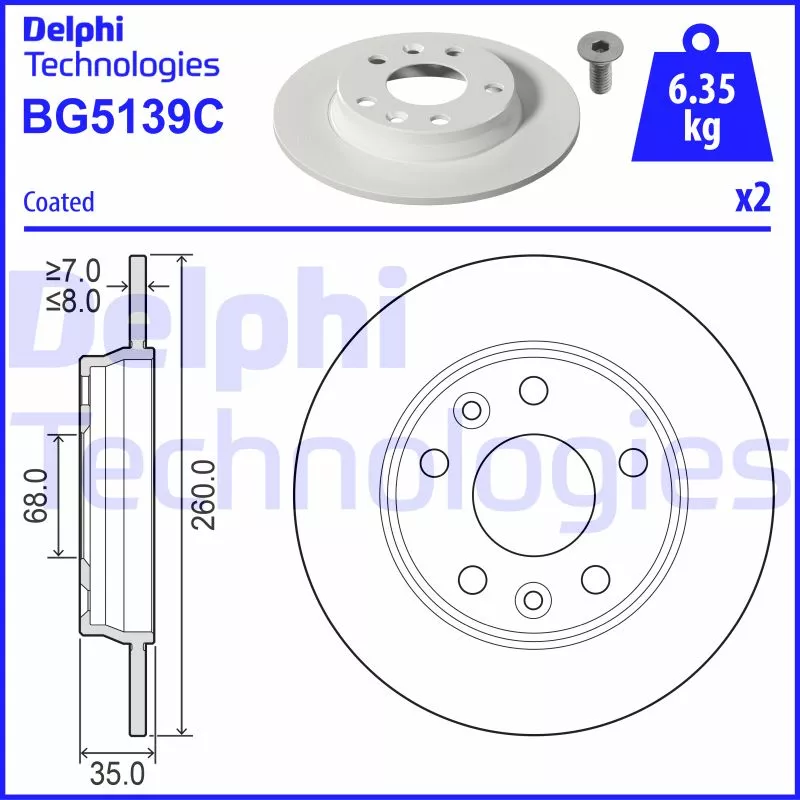 Jeu de 2 disques de frein arrière DELPHI BG5139C