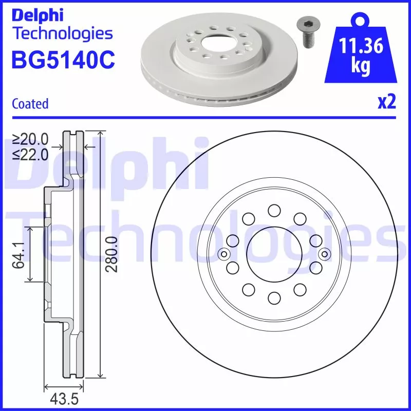 Jeu de 2 disques de frein avant DELPHI BG5140C