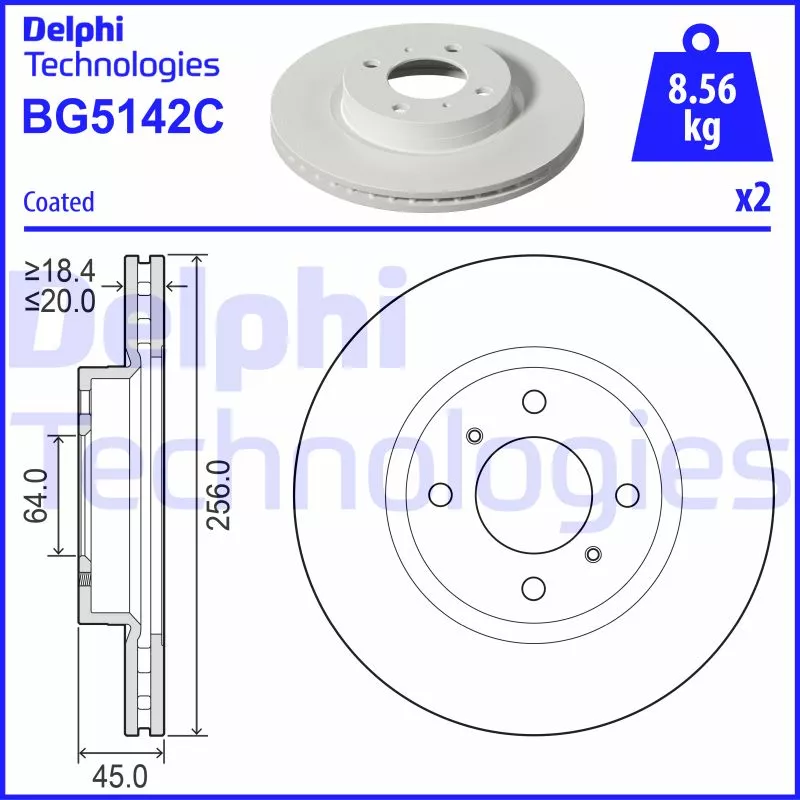 Jeu de 2 disques de frein avant DELPHI BG5142C