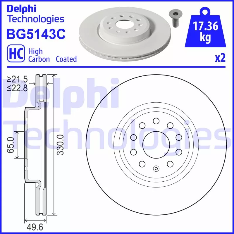 Jeu de 2 disques de frein avant DELPHI BG5143C
