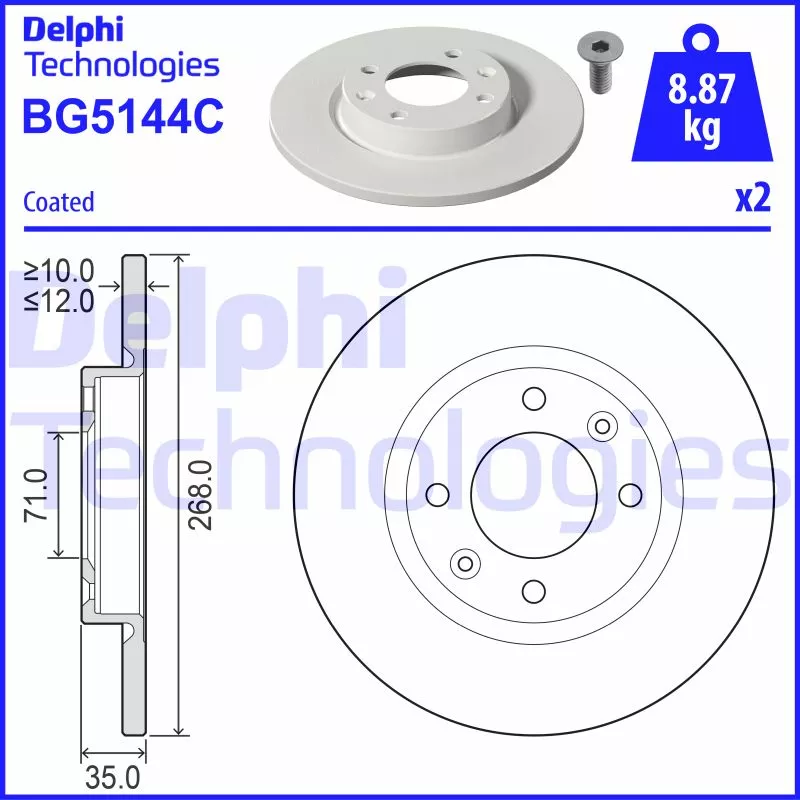 Jeu de 2 disques de frein arrière DELPHI BG5144C