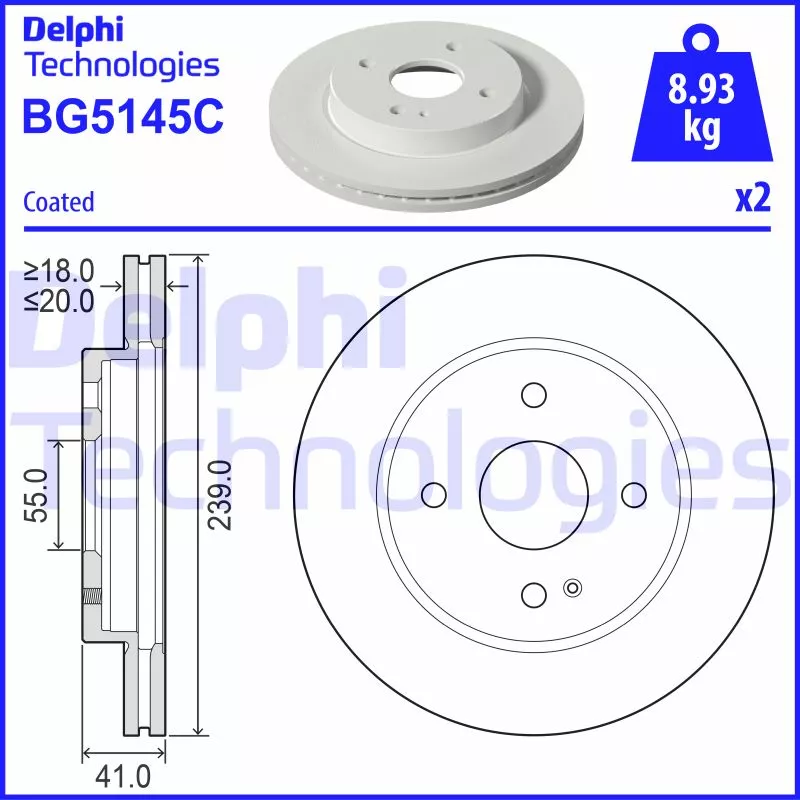Jeu de 2 disques de frein avant DELPHI BG5145C
