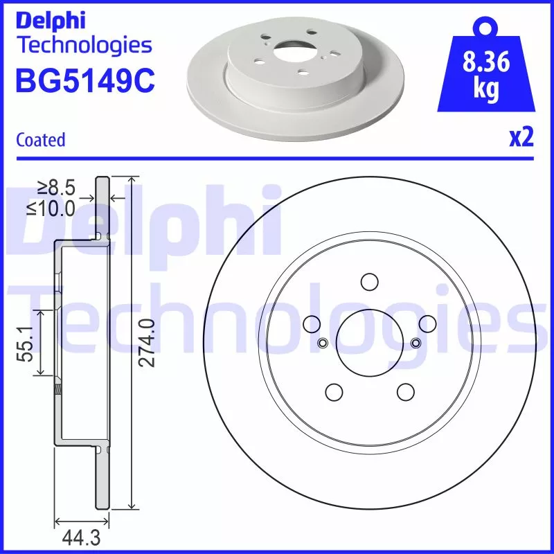 Jeu de 2 disques de frein arrière DELPHI BG5149C