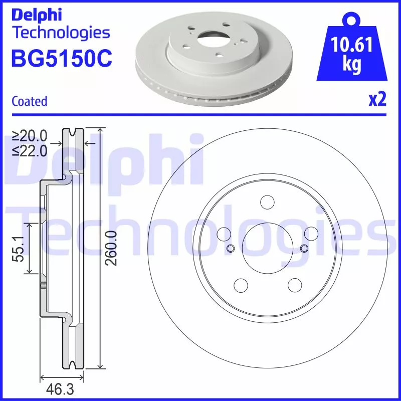 Jeu de 2 disques de frein avant DELPHI BG5150C