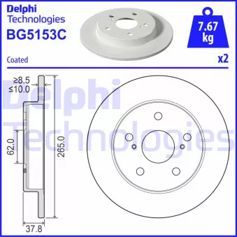 Jeu de 2 disques de frein arrière DELPHI BG5153C
