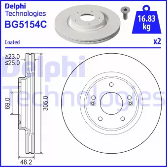Jeu de 2 disques de frein avant DELPHI