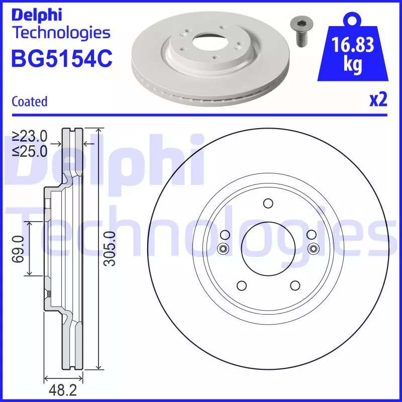 Jeu de 2 disques de frein avant DELPHI BG5154C