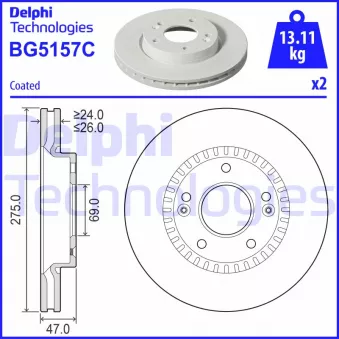Jeu de 2 disques de frein avant DELPHI