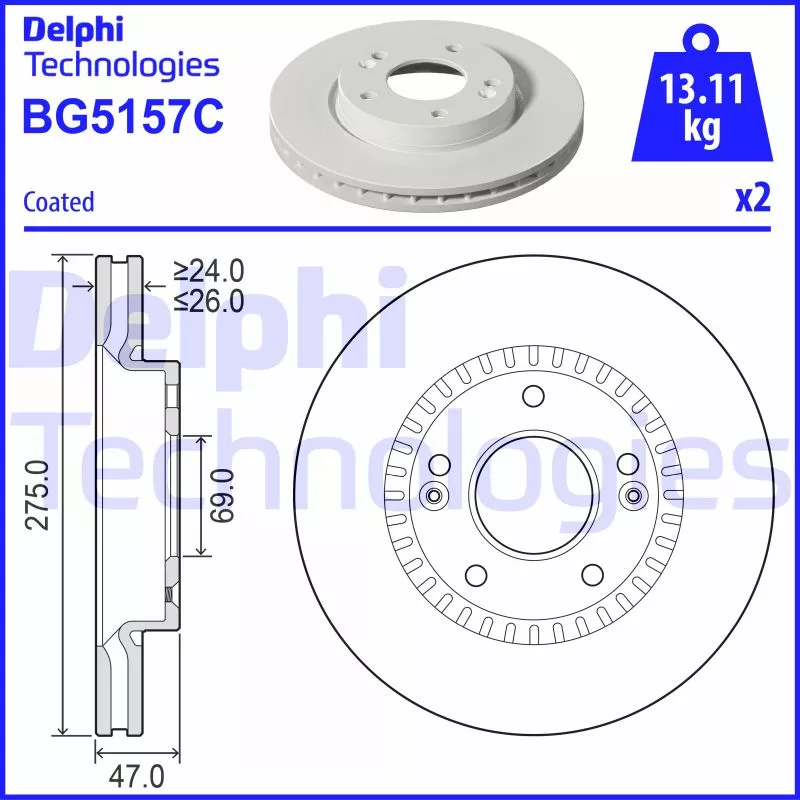 Jeu de 2 disques de frein avant DELPHI BG5157C