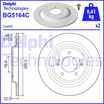 Jeu de 2 disques de frein arrière DELPHI BG5164C