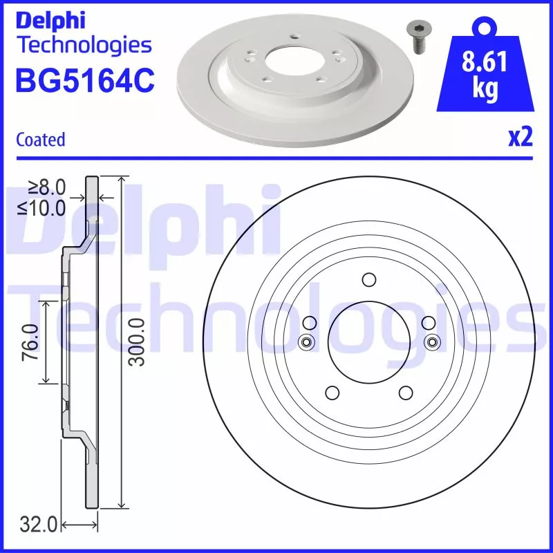 Jeu de 2 disques de frein arrière DELPHI BG5164C